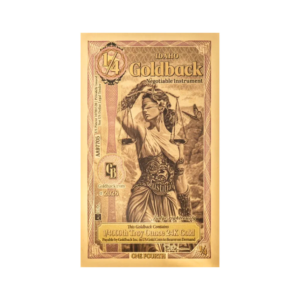 (2026) 1/4 Idaho Goldback Aurum 1/4000oz 24K .9999 Gold Wafer Foil Note (No Tax)