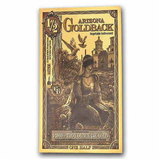 1/2 Arizona Goldback Aurum 1/2000oz 24K .9999 Gold Wafer Foil Note (No Tax)