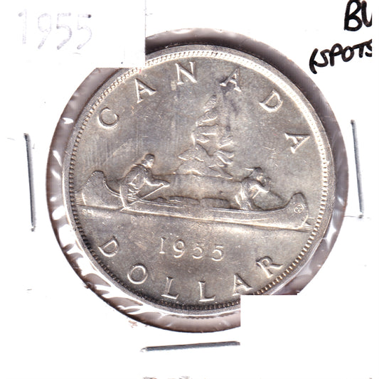 1955 Canada Dollar Brilliant Uncirculated (MS63) Scratched, cleaned, or impaired