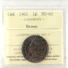 1901 Canada 1-cent ICCS Certified MS-60 Brown