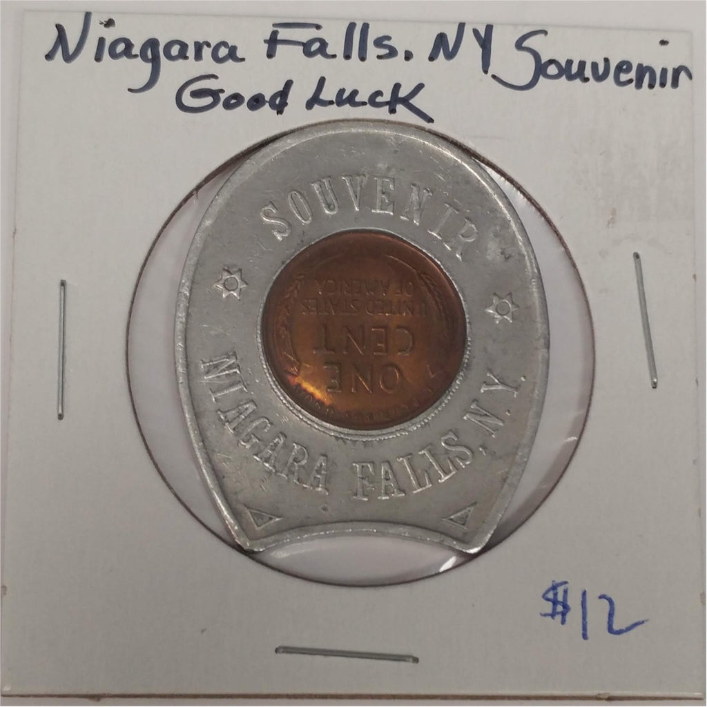1949 Niagara Falls Horseshoe Good Luck Charm with Lincoln Head Penny
