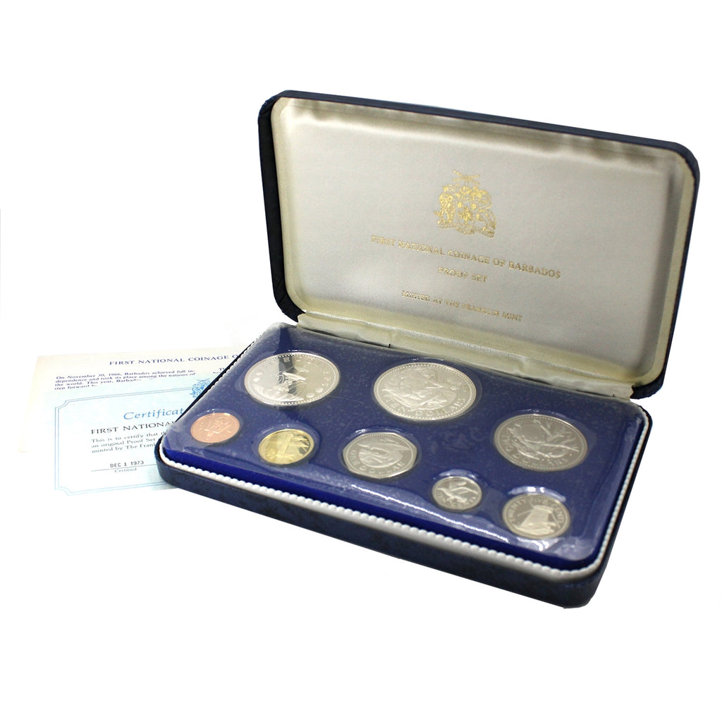 Barbados 1973 First Coinage 8-coin Proof Set Sealed in Case (See text) Very pretty