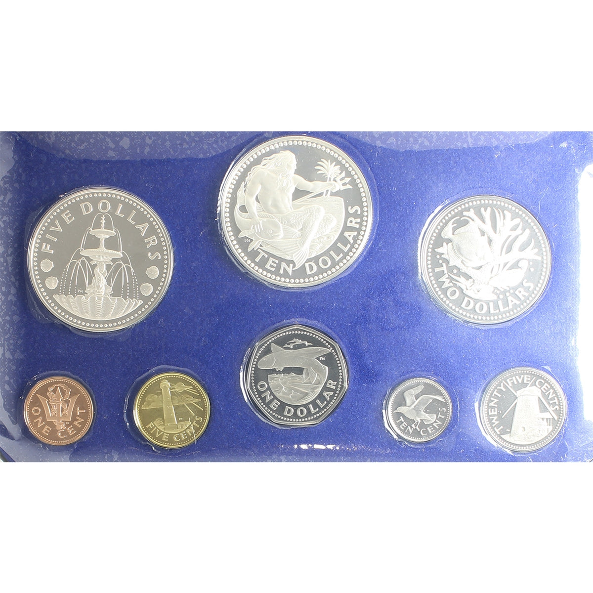 Barbados 1973 First Coinage 8-coin Proof Set Sealed in Case (See text) Very pretty