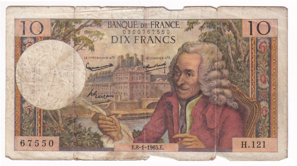 France 1965 10 Francs, VF (Damaged)
