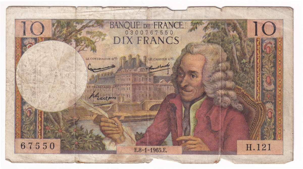 France 1965 10 Francs, VF (Damaged)