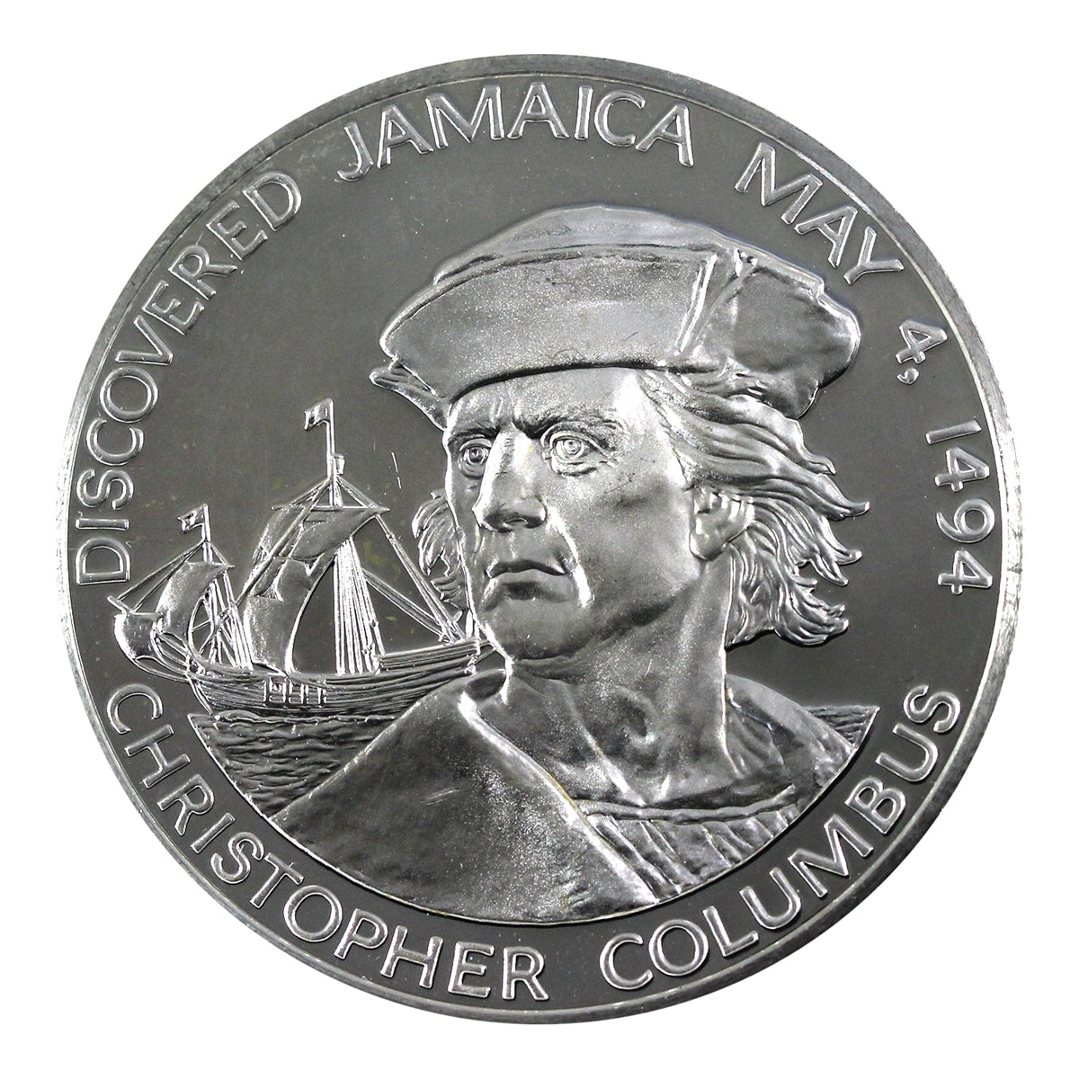 Jamaica 1975 $10 Christopher Columbus Sterling Silver Proof (May be scuffed, scratched)