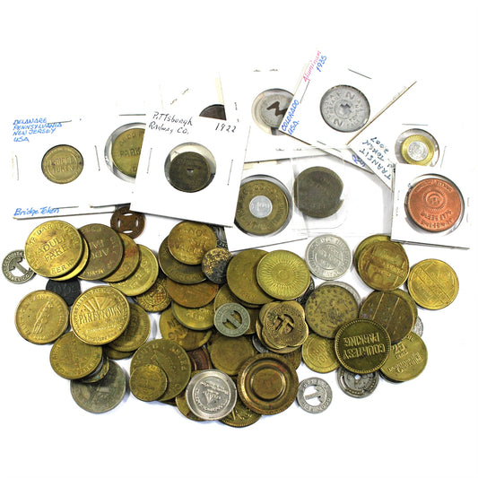Lot of Transit Tokens from New York, Toronto, Detroit, etc., 3/4 lb Weight