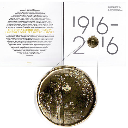2016 Canada Women's Right to Vote Dollar In RCM Collector Board (Wear)
