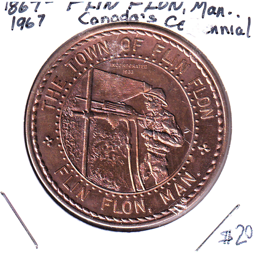 1867-1967 Canada Centennial Flin Flon Manitoba Souvenir Coin - Copper Coloured