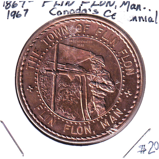 1867-1967 Canada Centennial Flin Flon Manitoba Souvenir Coin - Copper Coloured