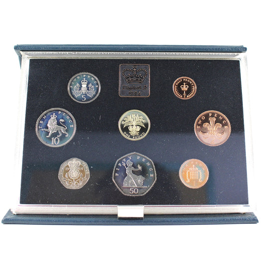 1984 Great Britain 8-coin Proof Set with Medallion (3 coins toned)