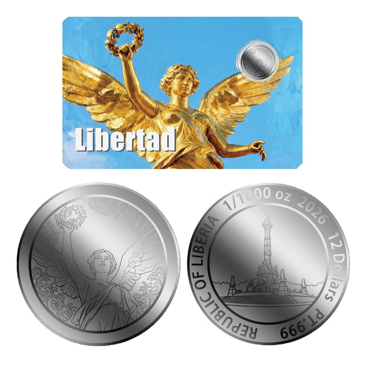 2026 Liberia $12 Libertad 1/1000oz .999 Platinum in Card (No Tax)