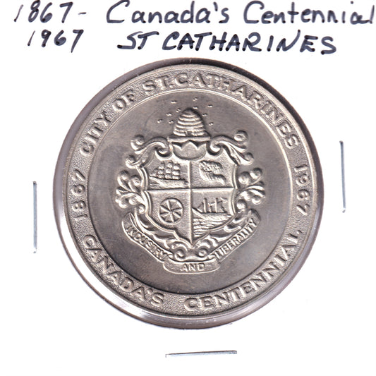 1967 St. Catharines, ON, Canada's Centennial Medallion (Nickel) Spots/light toning