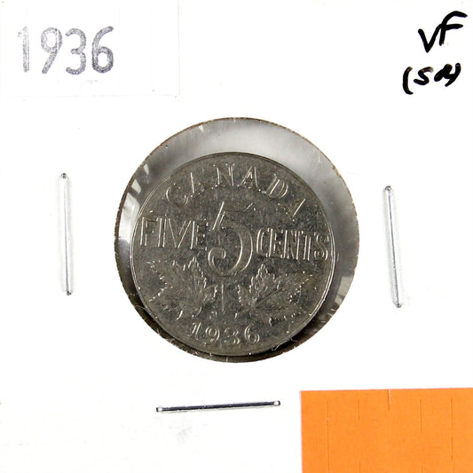 1936 Canada 5-cents Very Fine (VF20) Scratched, Cleaned or Impaired