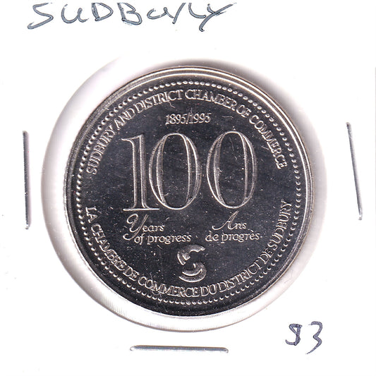 1995 Sudbury, Ontario, Chamber of Commerce 100 Years Trade Dollar Token