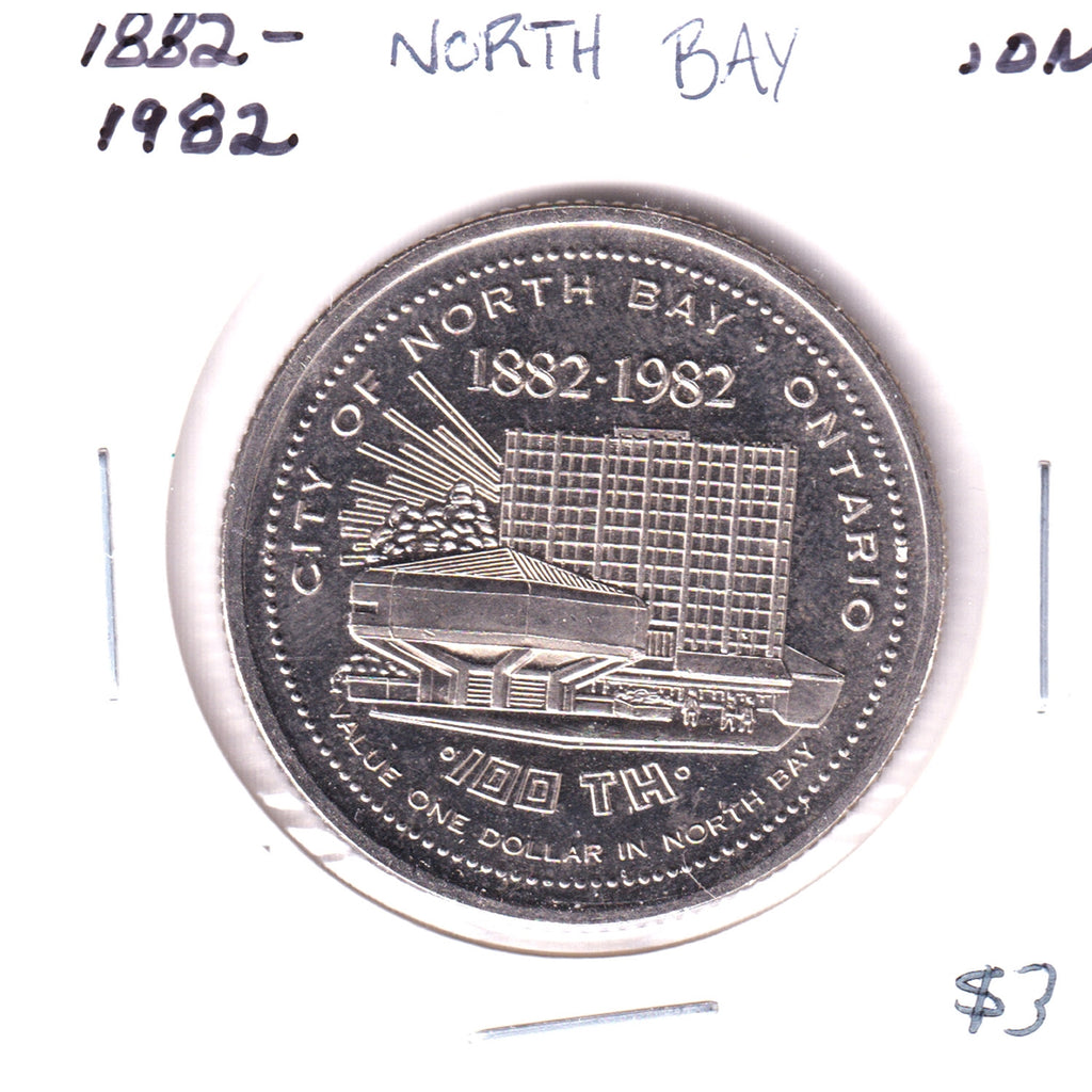 North Bay, Ontario, 1980 Trade Dollar Token: 1982 Centennial, Featuring Fur Trade