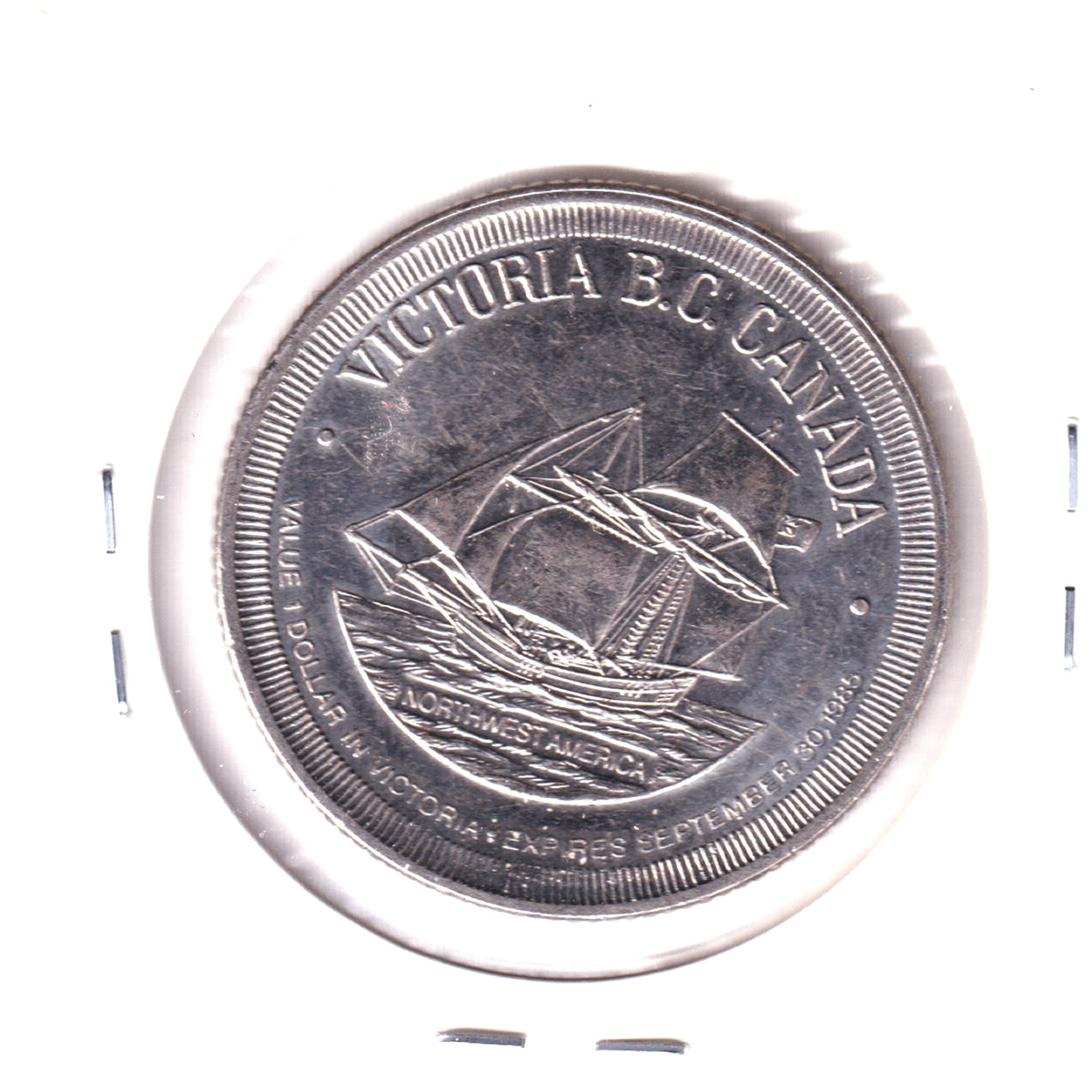 1985 Victoria, BC, Trade Dollar Token: "Northwest America" Ship