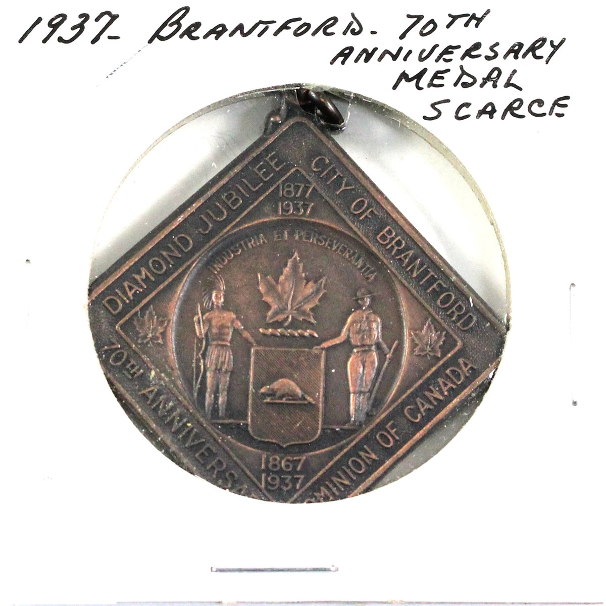 Brantford, Ont., 1937 70th Anniversary & Coronation Diamond-shaped Medallion - Scarce!