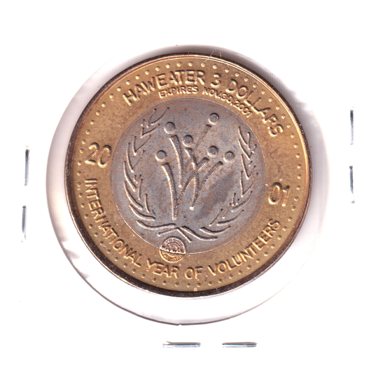 2001 Manitoulin Island Haweater $3 Trade Token: International Year of Volunteers