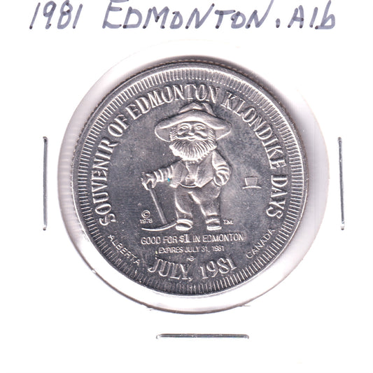 1981 Edmonton Klondike Days Trade Dollar: Great Pioneers - Donald Ross, First Hotelman