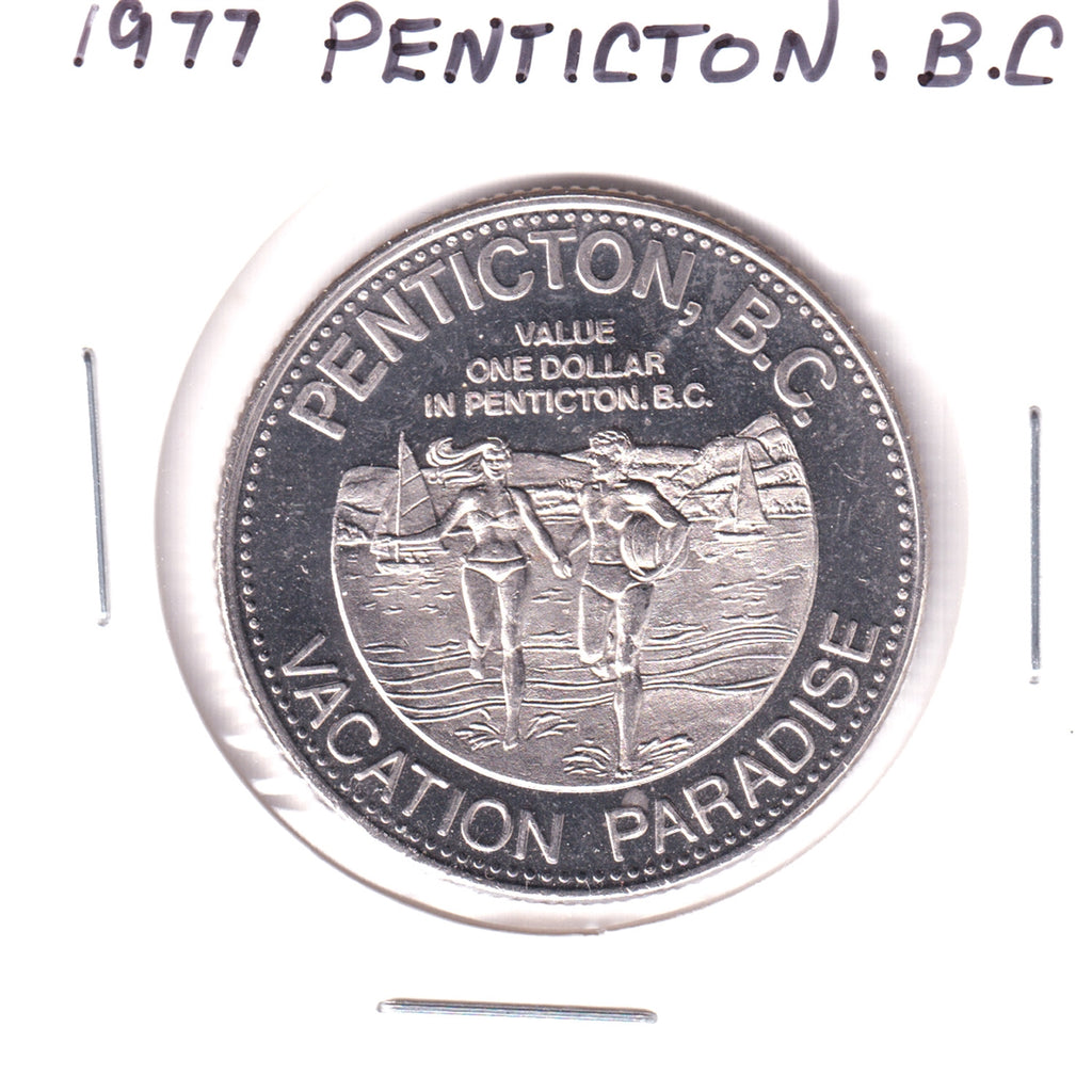 1977 Penticton (British Columbia) Peach Festival Dollar Trade Token: Vacation Paradise