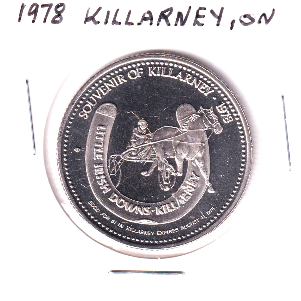 1978 Killarney, Ontario, Leprechaun Dollar Trade Token: Little Irish Downs Horse Track