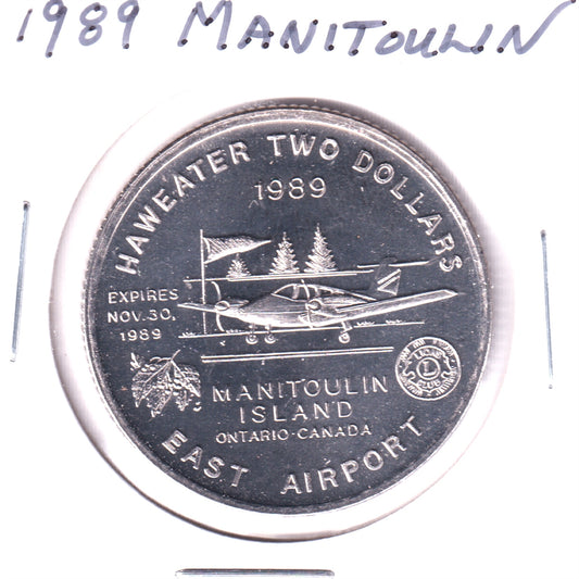 1989 Manitoulin Island Haweater Two Dollars Trade Token: East Airport