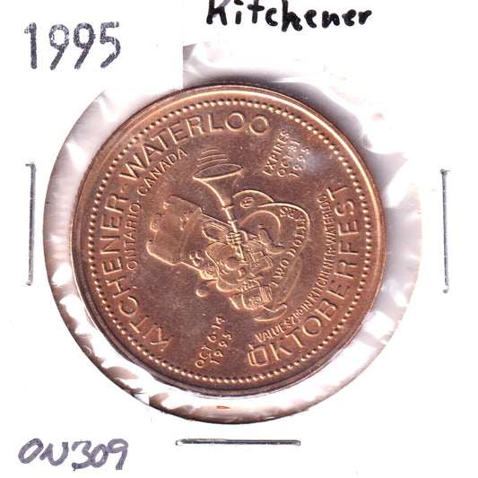1995 Gold Plated Kitchener-Waterloo Oktoberfest $2 Trade Token: Farmers' Market