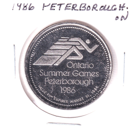 1986 Peterborough, ON, Souvenir Dollar Trade Token: Ontario Summer Games