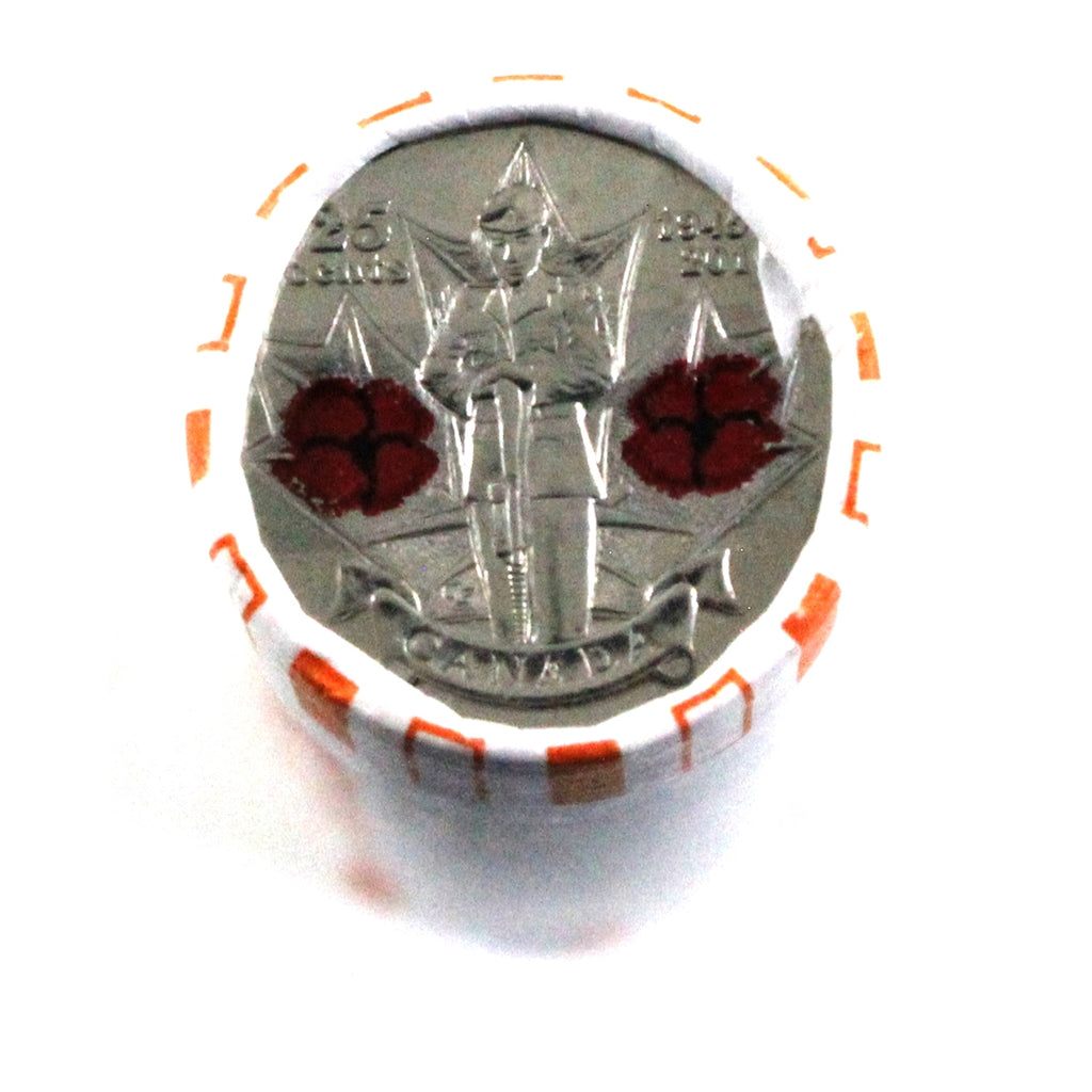 2010 Canada Poppy Commemorative 25-cents Roll of 40Pcs, Circulated COLOURED