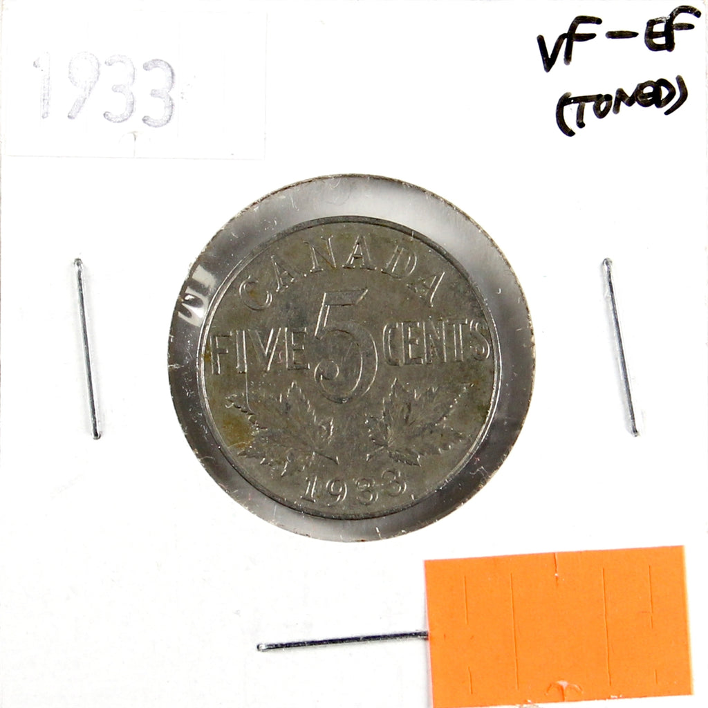 1933 Canada 5-cents VF-EF (VF30) Scratched, nicks, or impaired