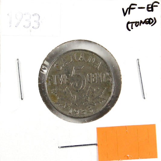 1933 Canada 5-cents VF-EF (VF30) Scratched, nicks, or impaired
