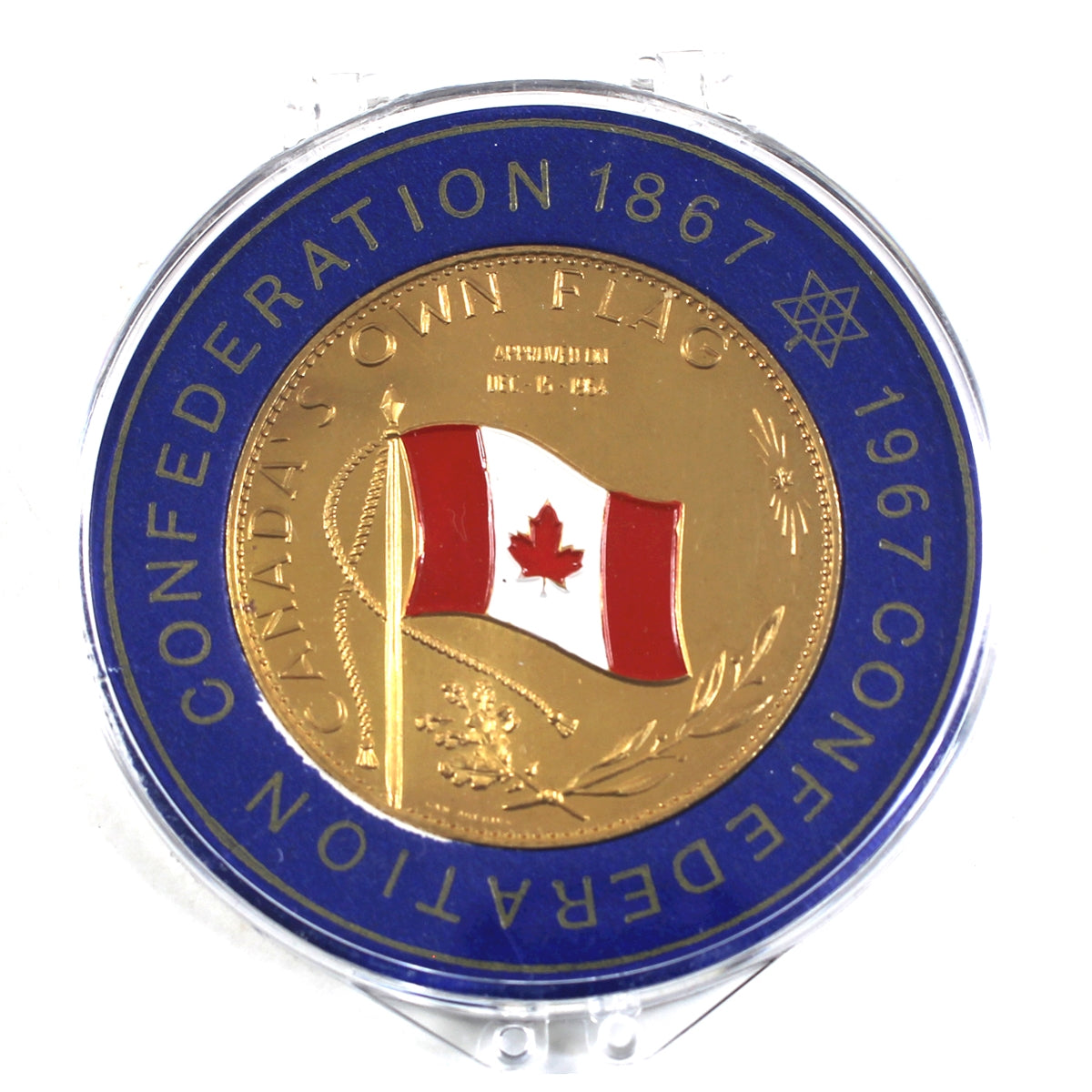 1867-1967 Canada's Own Flag/Centennial Enamelled with holder (yellow colour) Scarce!