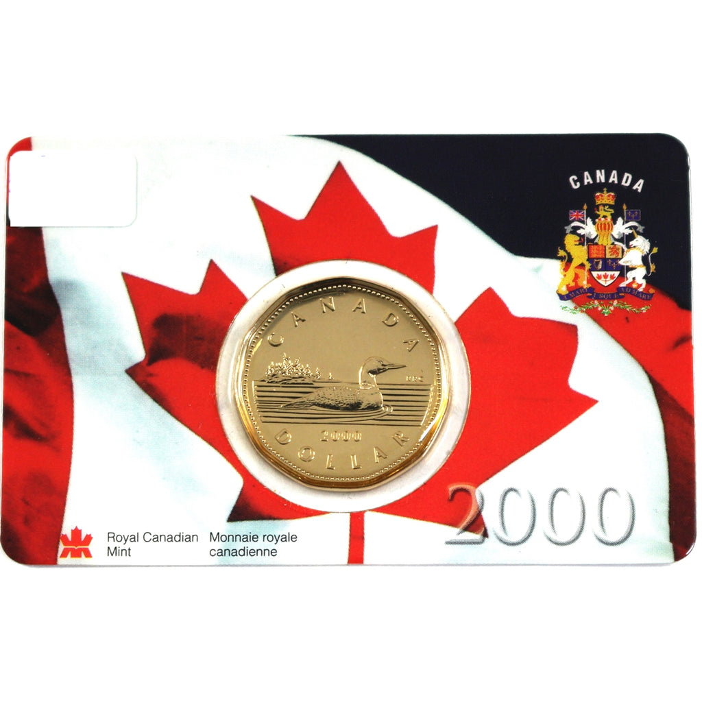 2000 Canada Loon Dollar in RCM Canadian Flag Window Card (Lightly Scuffed)