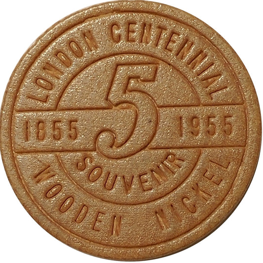 1955 London, ON, Wooden Nickel Souvenir Token: The Forest City