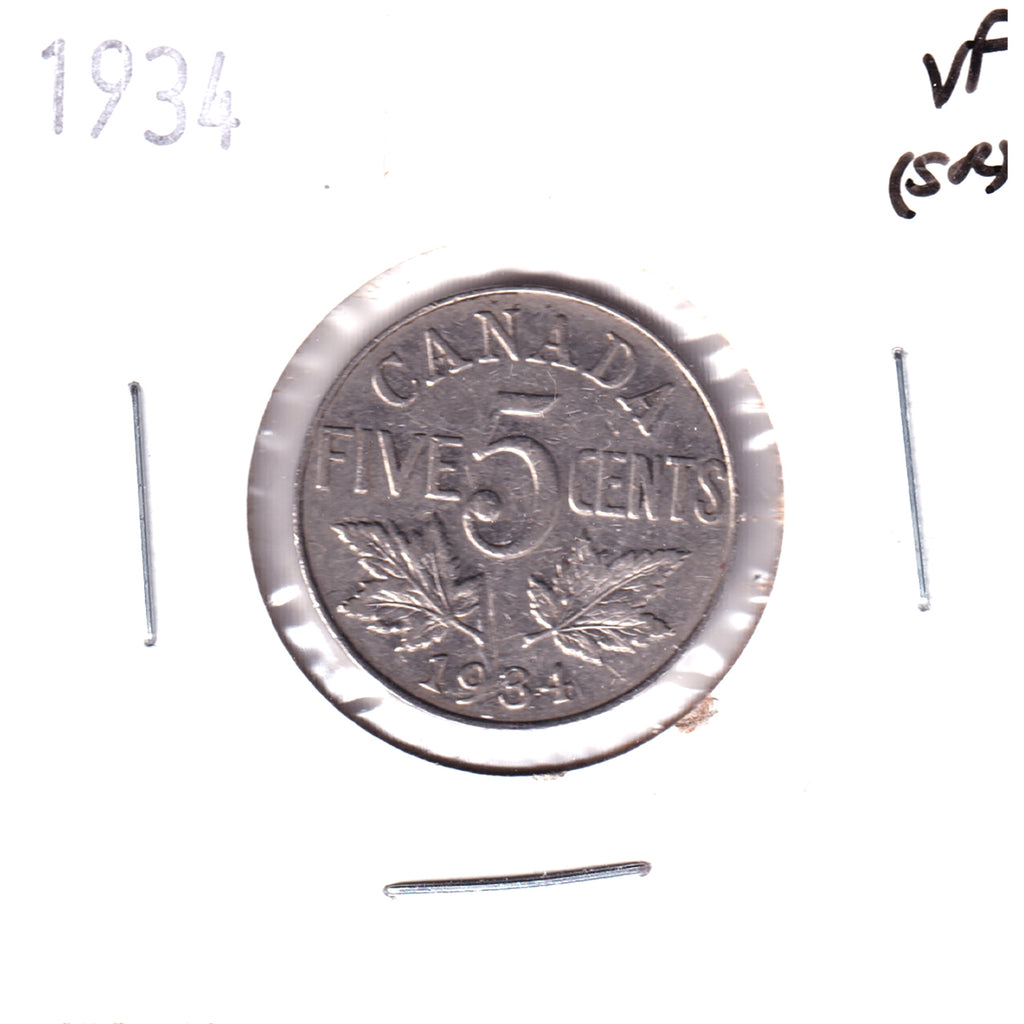 1934 Canada 5-cents Very Fine (VF20) Scratched, nicks, or impaired