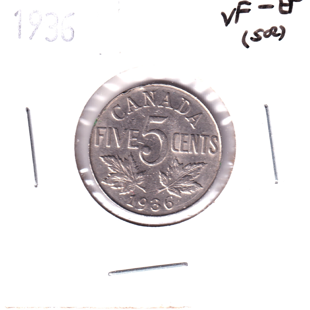 1936 Canada 5-cents VF-EF (VF30) Scratched, spots, or impaired
