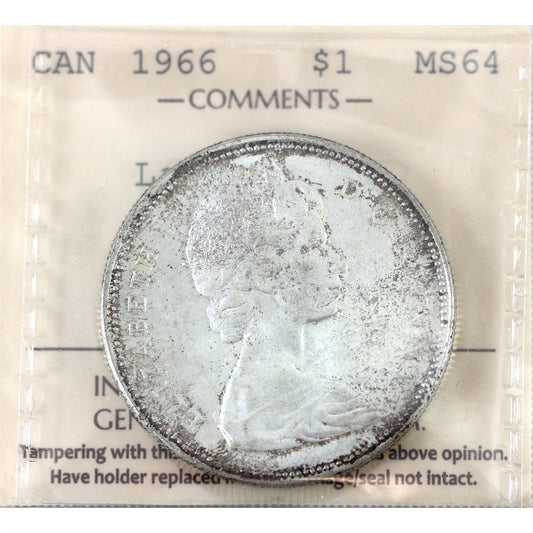 1966 Large Beads Canada Dollar ICCS Certified MS64