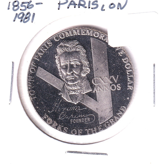1981 Paris, Ontario, 125 Years Commemorative Dollar: Forks of the Grand