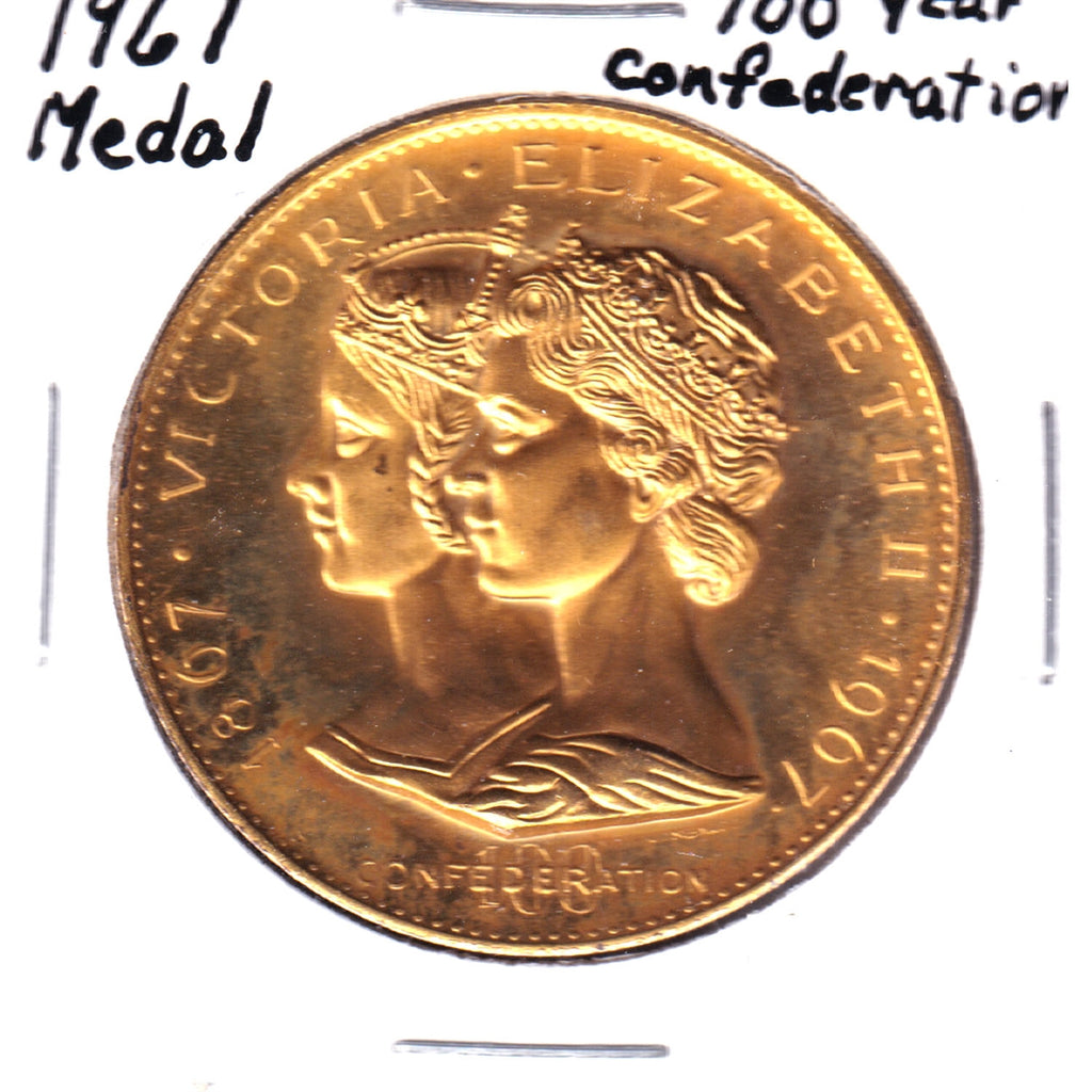 1967 Canada Centennial Victoria & Elizabeth II Gold-plated Medallion