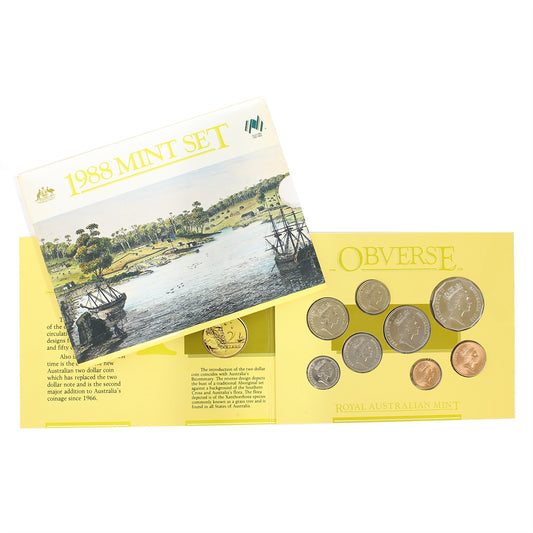 Australia 1988 8-coin Mint Set: New Impressions (light wear on sleeve, toned)