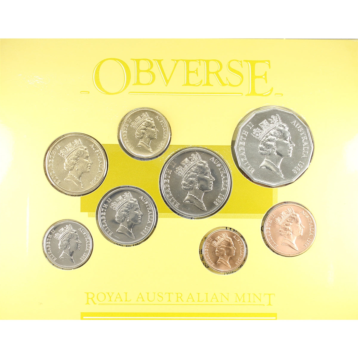 Australia 1988 8-coin Mint Set: New Impressions (light wear on sleeve, toned)