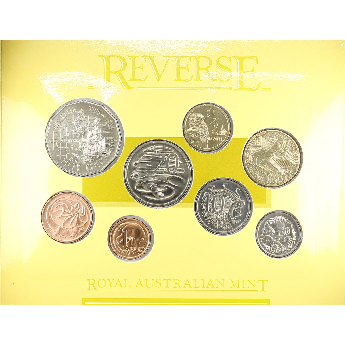 Australia 1988 8-coin Mint Set: New Impressions (light wear on sleeve, toned)