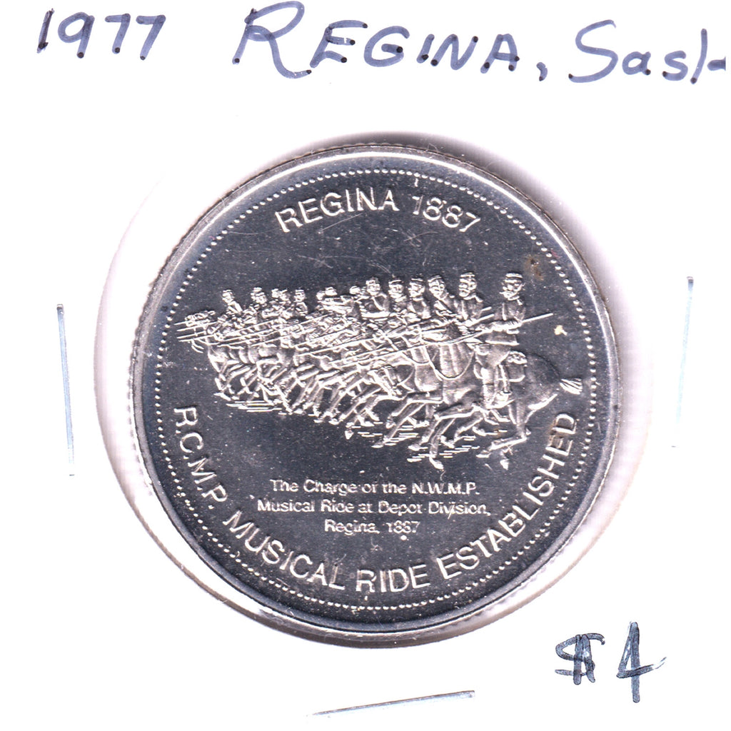 1977 Regina Trade Dollar Token: RCMP Musical Ride Established 1887