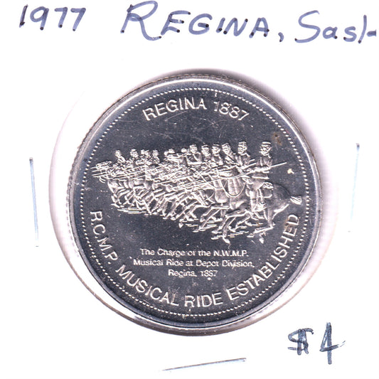 1977 Regina Trade Dollar Token: RCMP Musical Ride Established 1887
