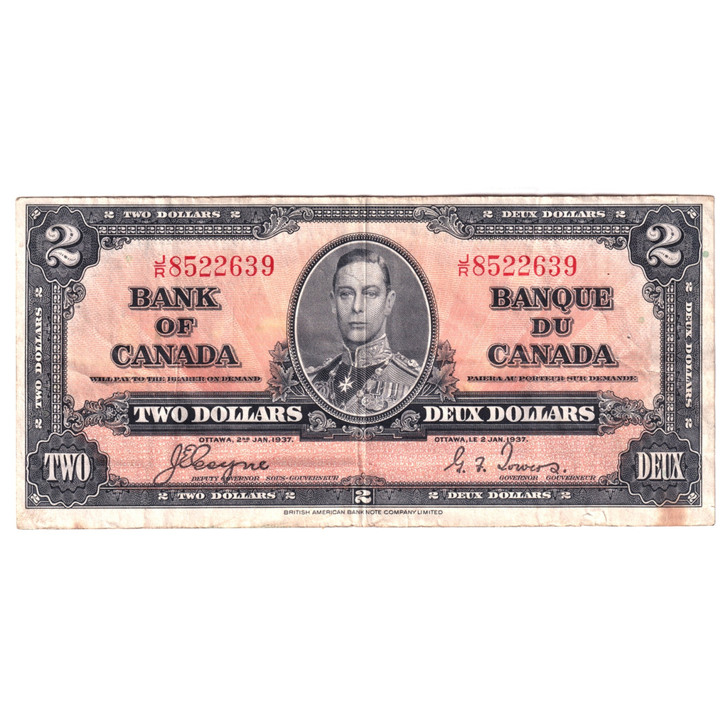 BC-22c 1937 Canada $2 Note, Coyne-Towers, VF-EF (VF30) Tear, stains, or damaged