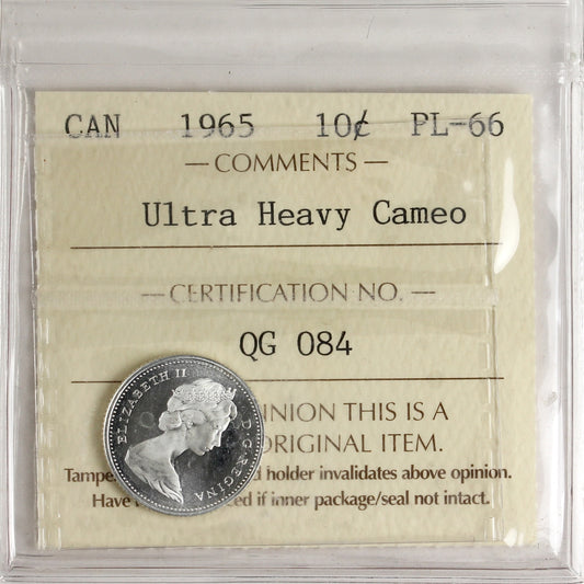 1965 Canada 10-cents ICCS Certified PL66 Ultra Heavy Cameo