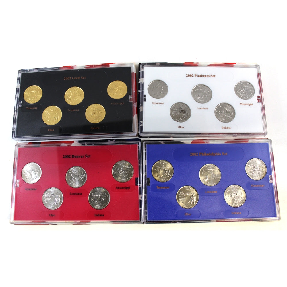 Lot of 4x 2002 United States State Quarter Collection Sets, including Gold & Platinum Versions