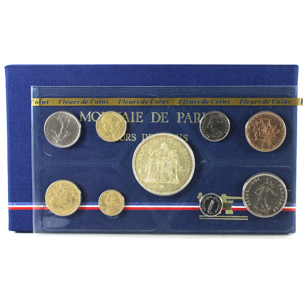 France 1976 Fleurs de Coins 9-coin Uncirculated Set in Case (Somewhat toned)