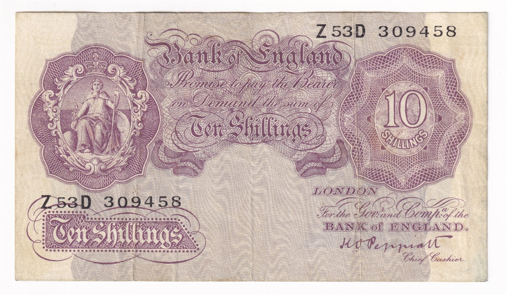 Great Britain 1940 10 Shillings, ZD, Very Fine (VF20) Tears
